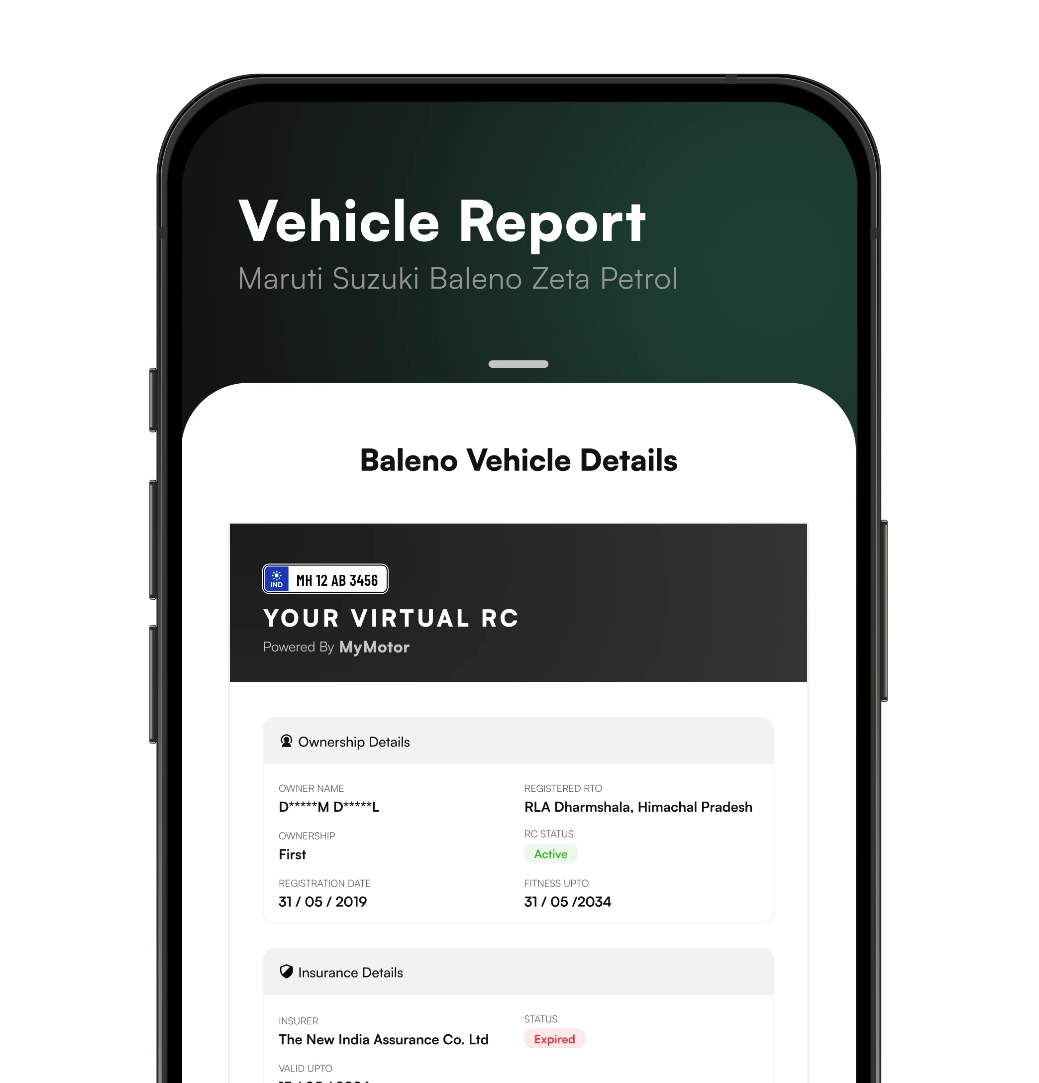 Vehicle report details on a mobile phone